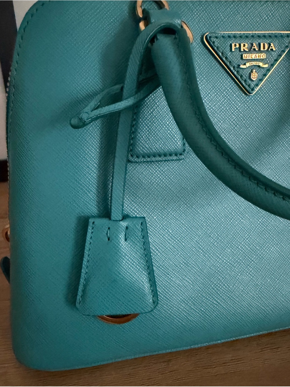 Prada Teal Saffiano Leather Satchel with Gold Hardware - Picture 7 of 7